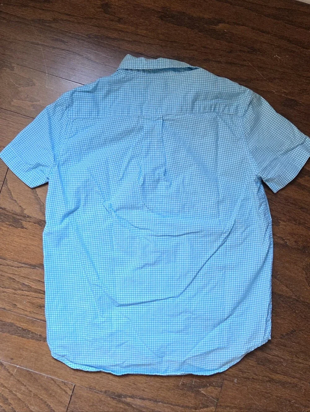 Ralph Lauren Boys Turquoise Short-Sleeve Gingham Cotton Button-Down Shirt Size 7